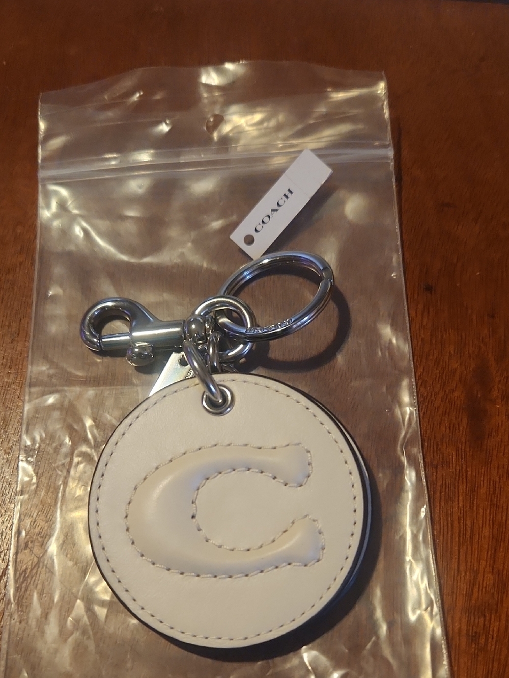 Coach White Round Leather C Charm Mirror Keyring/Bag Charm NWT